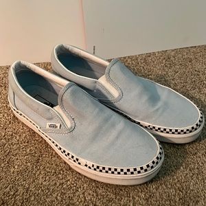 Light blue vans with checkered print detail